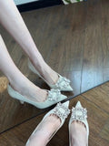 Temperament Sharp-Heeled High-Heeled Women's Autumn And Winter Wedding Shoes Diamond Buckle Small Design Single
