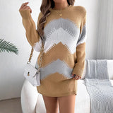 Shooting 2025 Autumn And Winter Casual Coloring Lantern Sleeve Sweater Dress Women's