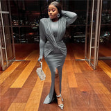 Zingj Autumn And Winter New Women's Fashion Round Collar Long Sleeve Slim Slit Design Sense Dress