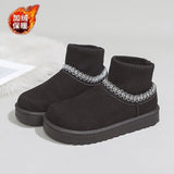Knitting Warm Snow Boots Women 2025 New Autumn Boots Plus Velvet Thick Haired Shoes Cotton