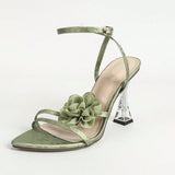 Women's High-Heeled Shoes Hand-Crafted Ultra-High Heel Three-Dimensional Transparent Fairy Silk Satin Fabric Women's