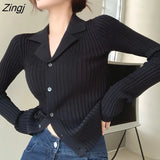 Women Slim Fashion Korean Style Spring Knitted Outerwear Chic Sexy Long Sleeve Sweater New Simple Casual Daily