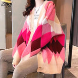 Women Autumn Loose Свитер Женский Streetwear Vacation Stylish All-match Argyle Slouchy Trendy Ulzzang Tender