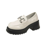 Bottom Mary Jane Small Leather Shoes Female 2025 New British Wind Pine Platform Bottom Metal Rhinestone Chain Loafer Single