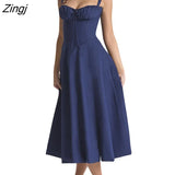 Women Summer Solid Color Long Dress Sleeveless Bandage Party A-line Dress for Cocktail Nightclub