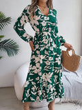 Shooting 2025 Autumn And Winter Leisure Flowers Waist Long-Sleeved Lotus Leaf-Side Dress Women's