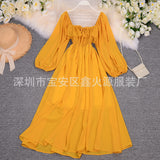 Zingj Beach Dress Super Fairy Dress Beach Vacation One Word Shoulder-Of-The-Shoulder Dress Temperament Big Swing Long
