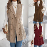 Autumn And Winter Pure Color Double Buckle Pocket Lint Long Vest Coat Women's