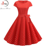 Women Summer Dresses Robe Vintage 1950s 60s Pin Up Big Swing Party Work Wear Rockabilly Dress White Polka Dot