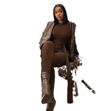 Collar Solid-Color Splicing T-Shirt With Metal Buckle Long-Sleeved Jumpsuit Fashion Casual Tight Jumpsuit