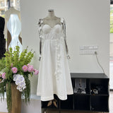 Small And Pure Desire Petal Tective Shoulder Strap Cotton Slings Pure Color Dress To Take Pictures Of The