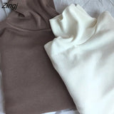 Sleeve T-shirts Women Solid Turtleneck 2020 Chic Slim All-match Daily Basic Aesthetics Leisure Womens Tee Tops Cozy Hot