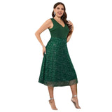 Elegant Fat Woman Large-Size Dress V-Neck Temperament Body-In-Body Wave Point High-End Dress