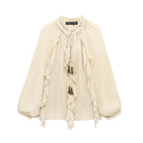 Women's New Bow And Folding Trim Shirt