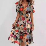 Summer New Loose Leisure Shuya V Collar Crumped New Hot Print