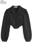 Shirts For Women Polo-Neck Long Sleeve Gothic Crop Top Shirt Female Hip Hop Vintage Streetwear 2023 Spring Summer