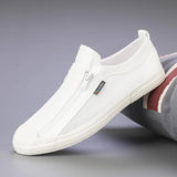 Summer Small White Shoes Men's Shoes Hollow Net Surface Low Help Zipper Canvas Shoes Can Breathe Casual Shoes