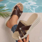 New Thick Bottom Slippers Cross-Band Exposed Toe Middle-Of-Year-Old Cool Slippers Wearing Stylish Comfortable Soft Bottom Mom