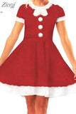 Print Women Christmas Dress Short Sleeve High Waist Big Swing Vintage Xmas Party Sundress Casual Robe