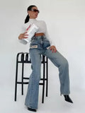 New Cool Trend Splicing Jeans Women High Waist Thin Classic Design Straight Broad