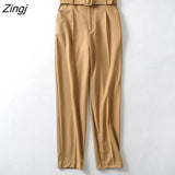 Sale Women candy color pants purple orange beige color chic business Trousers female fake zipper pantalones mujer pants