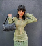 Women's New Hollow Bare Back Shirt Retro Solid Color Coat On The Head Of The Women's