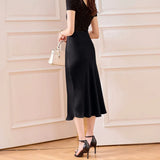 Satin Half Body Skirt Word Female Bright Face Show Thin Simulation Silk High Waist Half Body Long Skirt Silky Fish Tail Swing Half