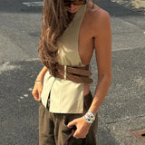 Zingj Summer New Fashion Sexy Street Hot Girl Double Belt Waist Hanging Neck Vest Vest Hip Skirt
