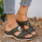 Large Women's Shoes Casual Pedaling Car Sewing Metal Buckle Slippers Slope And Thick Bottom Hollow