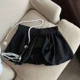 Style 抽抽抽绳 Sports Skirt Women's Summer Model 2025 High-Waisted Wide Leg Trousers With Inner Lining Half