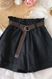 Summer Elegant High Waist Shorts Women Casual Solid Wide Leg Loose Cotton Short Pants With Belt Korean Sweet