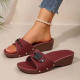 Belt Buckle Bottom One-Word Slippers Female Slope And Rivet Fish Mouth Slope And Beach Cold