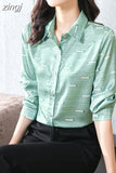 Women's Silk Shirt Blouses for Women Fashion Printed Button Up Clothes Women Polo Neck Long Sleeve Top Woman Basic