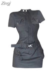 Women Vintage Dresses Grey Short Sleeve Dress Sexy Sleeveless Korean Harajuku Y2k Party Club One Piece Frocks Dress 2023