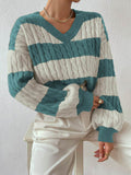 And Winter New Sweater Fashion Retro Stripe Knitted Shirt Languid Loose