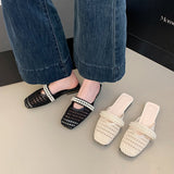 Version Of Baotou Pearl Half Slippers Women Wear 2025 Summer New One-Legged Lazy Shoes Square Casual Single