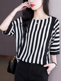 Women Blouses Stripe Loose Blouse Short-sleeve Satin Blouses for Women Batwing Sleeve Oversized Summer Clothing Womens