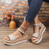 Summer New Large-Size Fish Mouth Buckle Slope Heel Sandals Women's Fashion Comfortable Thick-Soled Bright Face Women's