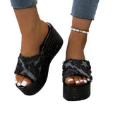 Slope And Slippers Women Wedge Slippers Denim Thick Bottom Slope With