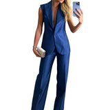 Zingj 2023 New Fashion Bare Back Silk Light Vest Casual Pants Suit Women-Outfit