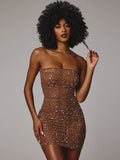 High-End Women's Hot Diamond Sexy Perspective T-Shirt Skirt Skirt Dress Night Shop Famous Ass Dress Dress