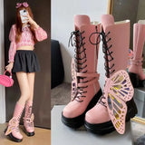 Thick Bottom Boots 2025 New Punk-Style Personality Butterfly Slope And Thick Bottom High