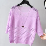 and Summer New Ice Silk Knitted Vest Tops White Shirt Hollow Out Bottoming Streetwear Fashion Womens Thin Clothing