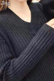 Women Sweater Autumn Winter Knitted Jumper Sweaters Casual Loose Long Sleeve V neck Soft Pullovers female