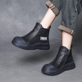 Layer Calfskin Retro Coloring Short Boots Women Autumn And Winter New Leisure Fashion Thick Bottom Increase High Help