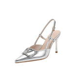 Tip Thin Heel 2025 Summer New Sexy Silver Temperament Women Singles High Heel Back Empty Head Sandals