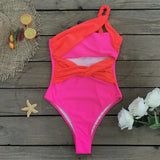 Solid Color Cross-Shoulder Hollow One-Piece Swimsuit Women 2025 New High-Waisted Integrated Export