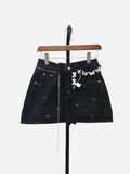 Denim Bow Polka Dot Printed Butterfly Chain Mini Skirt- Outfit