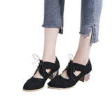Spring And Summer New Thick Heel High Fashion Single Shoes 42 Large Size Lace Hollow Carved Women's