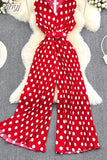 Red/Purple/Orange Polka Dot Pleated Jumpsuits Women Elegant V-Neck Sleeveless High Waist Wide Leg Loose Romper